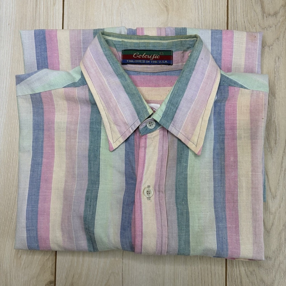 VTG Brooks Brothers Colorific Hand-loomed Indian Cotton Striped Shirt Mens Small